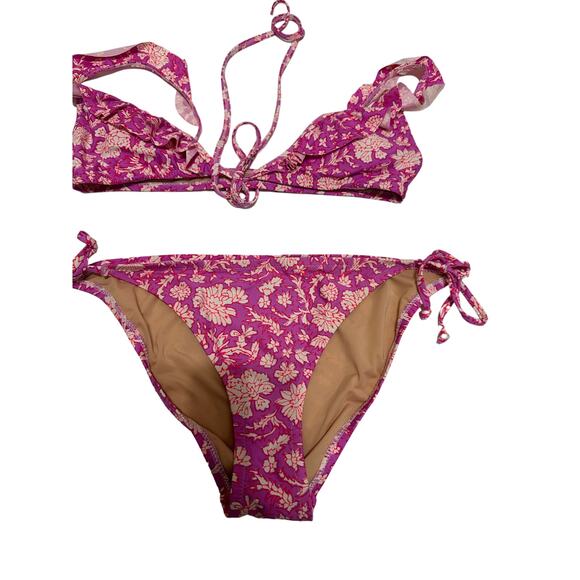J.crew Natural Ruffle Wrap Bikini In Sz Blockprints Floral S/L - Picture 7 of 7
